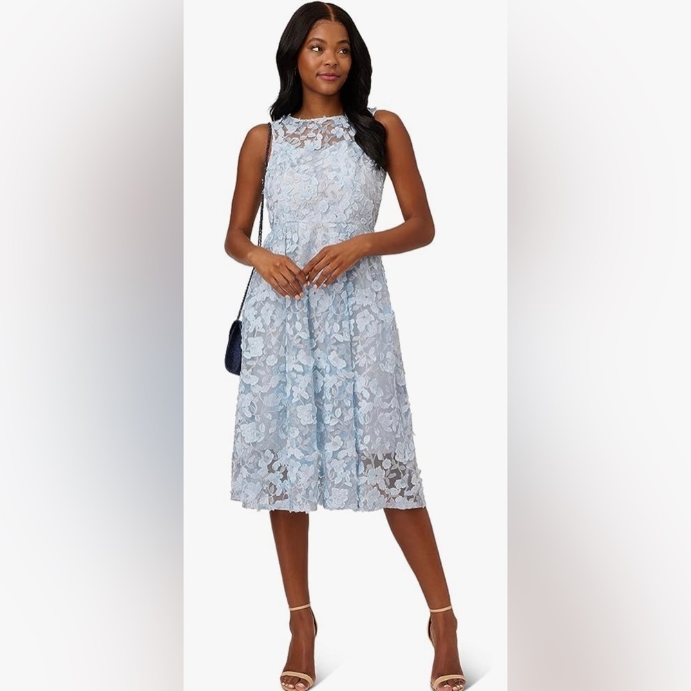 NWT Adrianna Papell Size 12 3D Embroidery Fit And Flare Glacier Dress